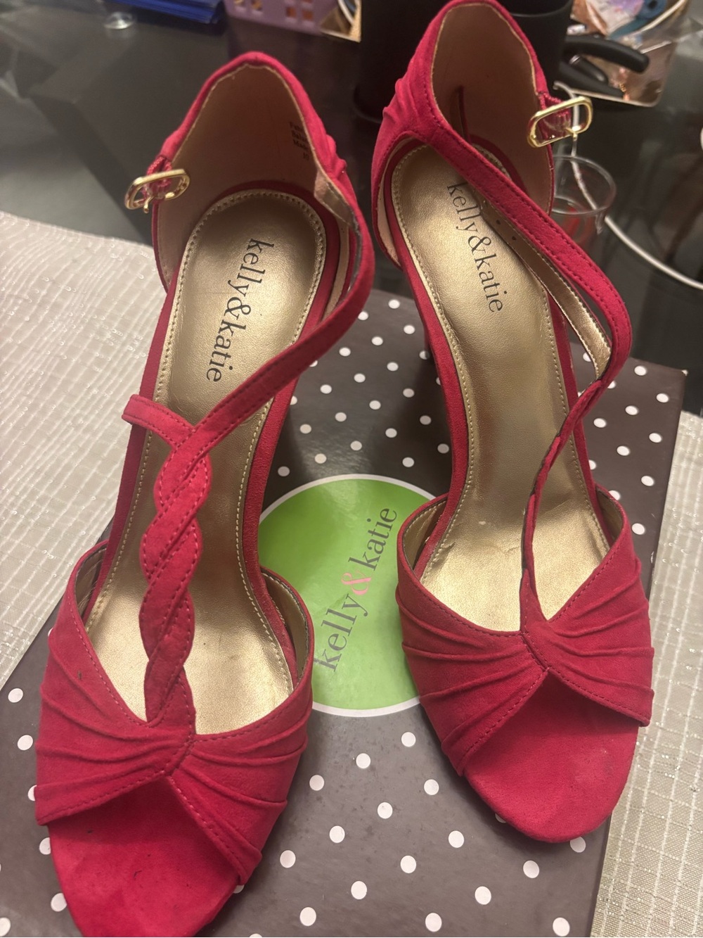 Kelly & Katie Red Suede Twisted Open-Toe Heels